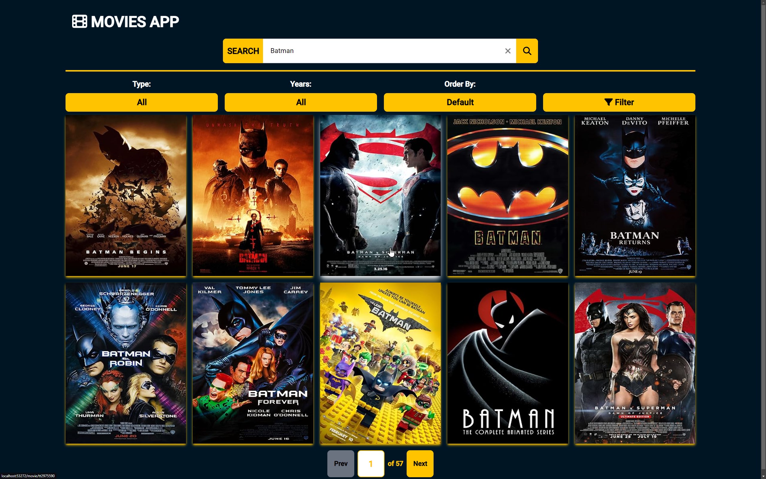 Movie App Homepage